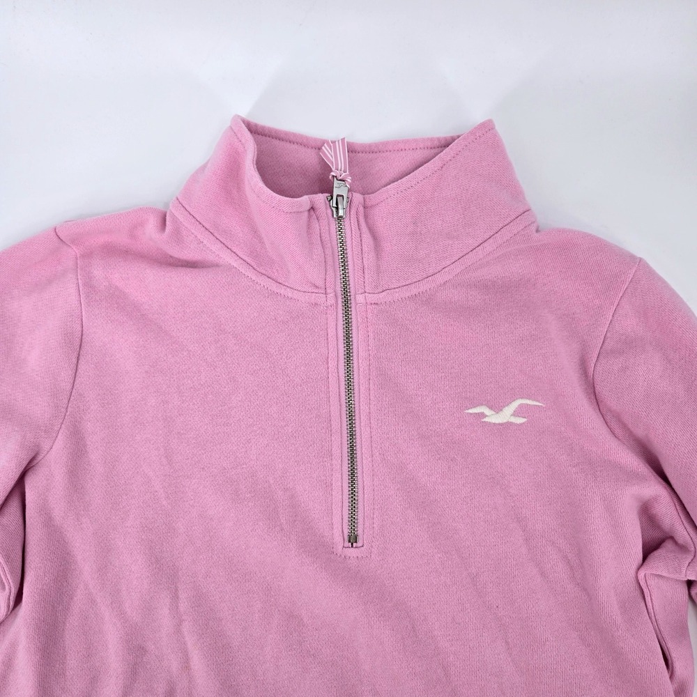 Hollister Quarter Zip Pullover M Pink Mauve Fleece Embroidered Logo Mock VGUC